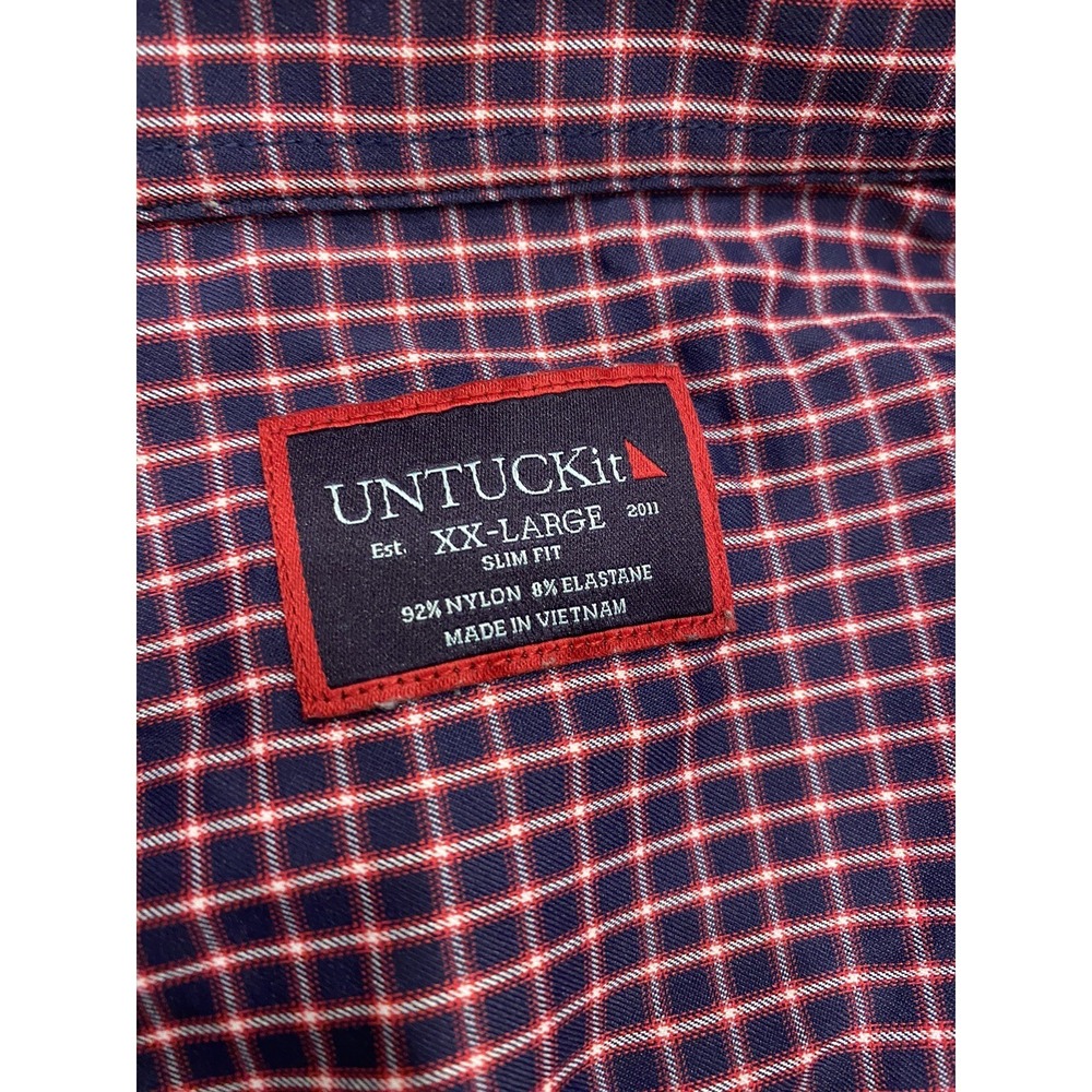 NWT UNTUCKit Mens Red Plaid Long Sleeve Performance Button Up Shirt Size XXL 2XL - Picture 4 of 8
